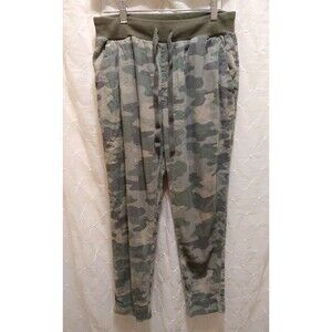 Lucky Brand Women Petite Small Green Pants Capri Camo Lounge Wear Comfy Linen